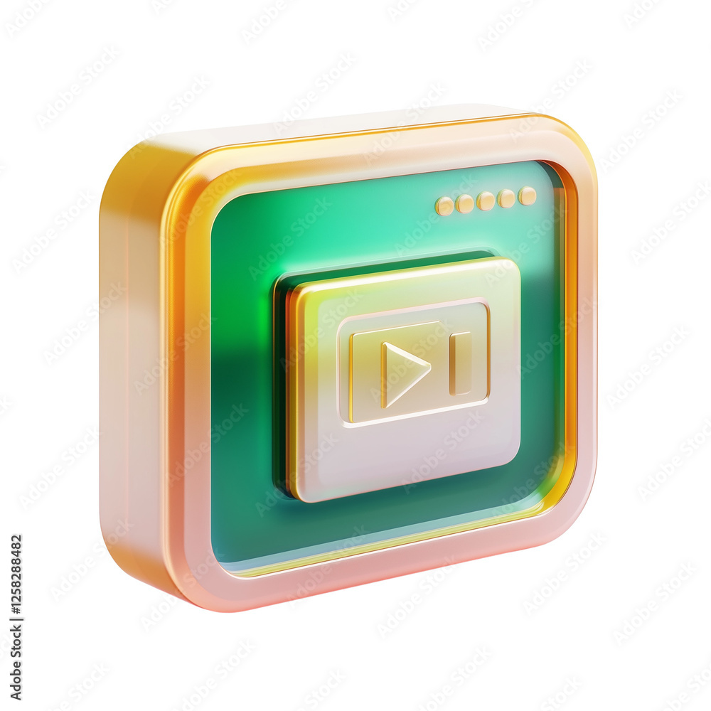 Aufkleber 3d render of a golden play button icon on a green app interface, isolated on transparent background,