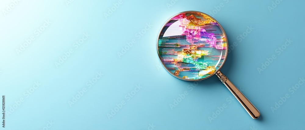 Aufkleber magnifying glass with colorful pattern on blue background for business data analysis concept