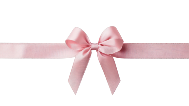 Pink ribbon with bow on transparent background