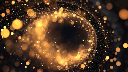 potential strength efficiency concept. Swirling golden particles in a cosmic, abstract background.