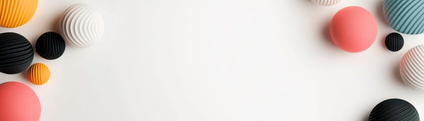 A collection of textured, colorful spheres arranged artistically on a light background, creating a modern and playful design aesthetic.