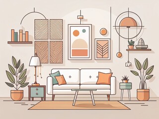 Modern Minimalist Monoline Home Decor Line Art Illustration - Stylish Abstract Interior Design