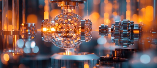 Precision Gear Assembly in Factory; Orange Background