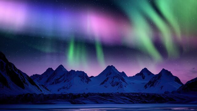 Alaska Aurora and Polaris Above Glaciers and Mountains Time Lapse Sky Generative AI