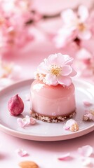 Elegant entremet featuring lychee and white chocolate on a delicate almond biscuit base