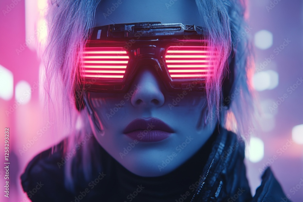 Poster a neon-lit cyberpunk university where post-secondary students access holographic lessons through ai 