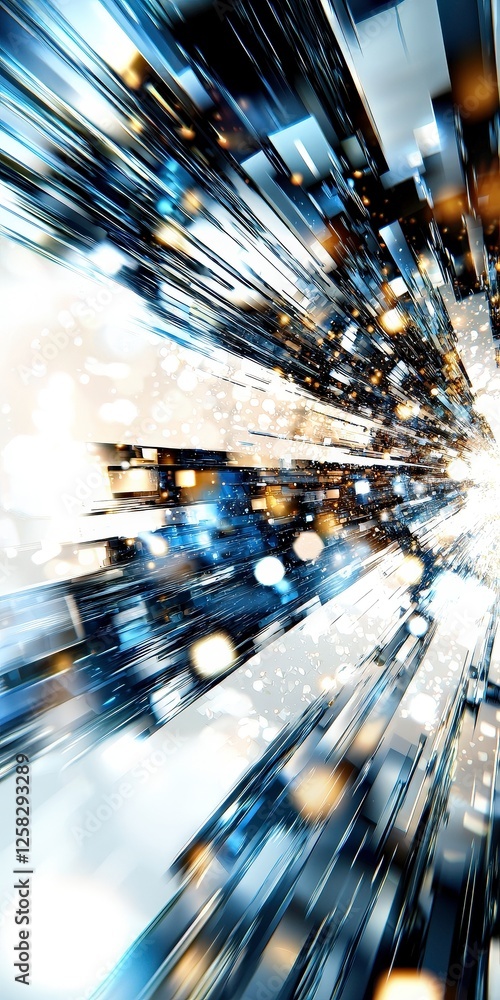 Poster dynamic burst of light and color creates high tech futuristic interface design on white background, 