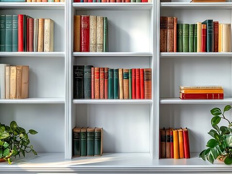 Organizing vintage books home library photography cozy interior eye-level literary aesthetic