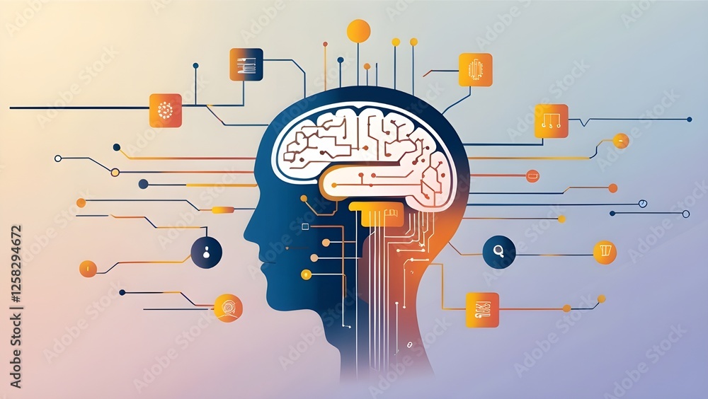 Poster artificial intelligence conceptualization: human brain circuitry connection