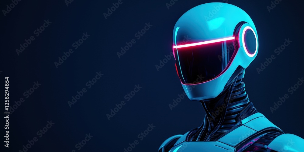 Poster potential strength efficiency concept. futuristic robot with glowing features against a dark backgro