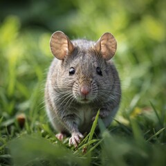 A charming field mouse gazes curiously from the grassy undergrowth, its whiskers twitching gently.
