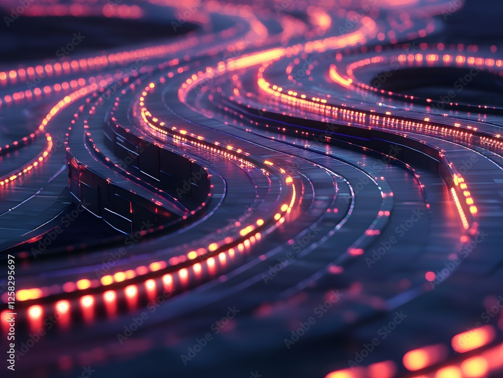 Poster abstract futuristic technology circuit board with glowing red light data flow concept