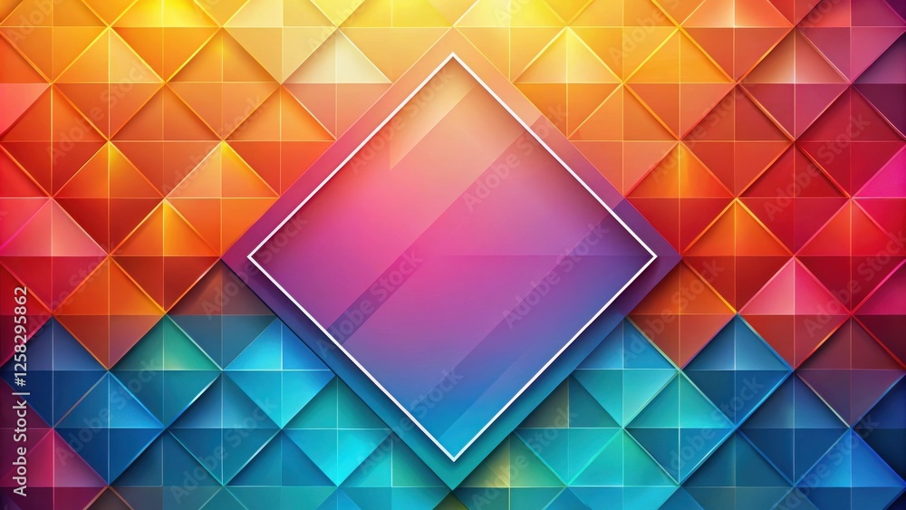 Poster abstract vibrant geometric pattern with central empty diamond shape for design element