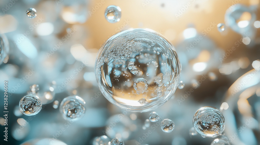 Poster floating bubbles create a serene atmosphere in a bright and airy background