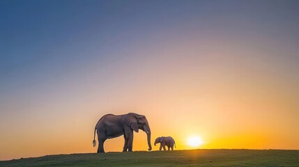 Fototapeta premium African Elephant and Calf at Sunset