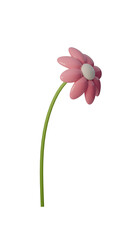Bright, cheerful 3D pink flower illustration perfect for spring themes, invitations, or children's designs. Playful design adds touch of whimsy to any project, enhancing its visual appeal.