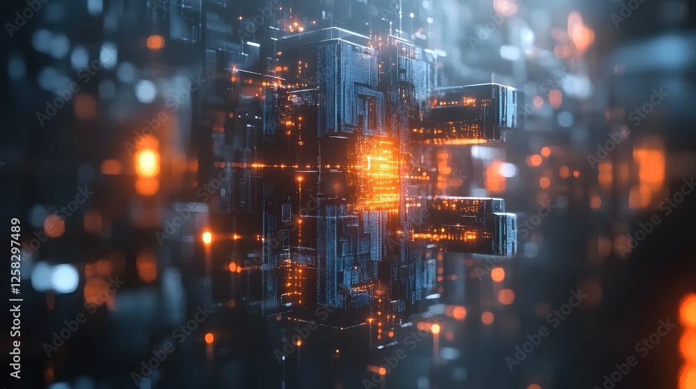 Poster abstract futuristic technology background with glowing orange light and complex structure