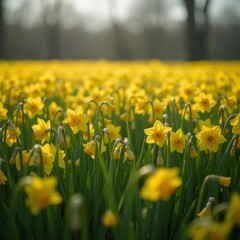 Fototapeta premium A vast field of vibrant yellow daffodils basking in the warm glow of the sun