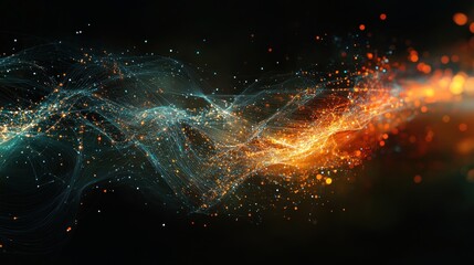 Abstract energy flow, cosmic dust, dark background, digital art, website banner