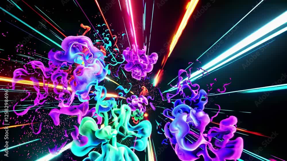 Poster Colorful abstract light patterns create a dynamic visual experience in a futuristic setting