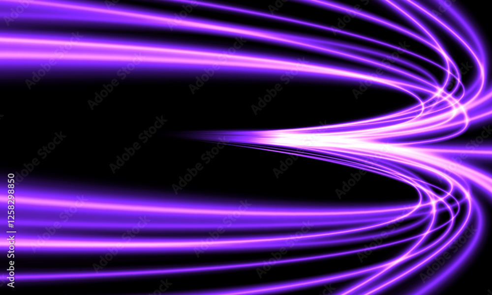 Poster abstract purple light fast speed curve dynamic motion on black background vector