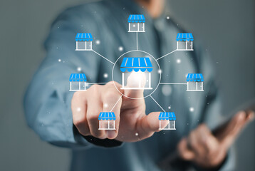 Franchise business e-commerce online e-marketplace or digital marketing branch expansion for growth or use technology to analyze product consumer data website management plan for sale service concept.