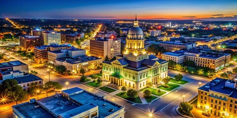 Naklejka premium Night Aerial View of Waco, Texas Courthouse & Downtown Skyline