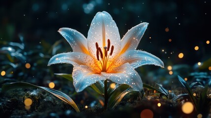 A stunning white lily opens gracefully amidst a serene atmosphere, evoking feelings of purity and spiritual renewal during the Easter season and other religious festivities