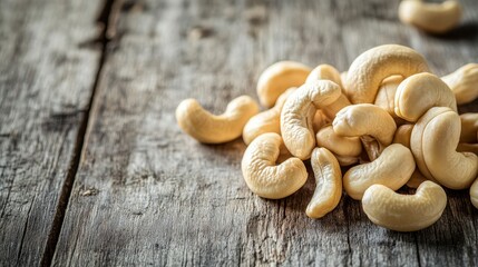 Cashew close-up shot on weathered wood background