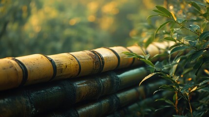 Bamboo fence, garden, sunrise, tranquil scene, nature background, serenity