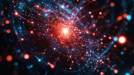 Obraz premium Abstract swirling energy, digital data vortex, dark background, tech concept