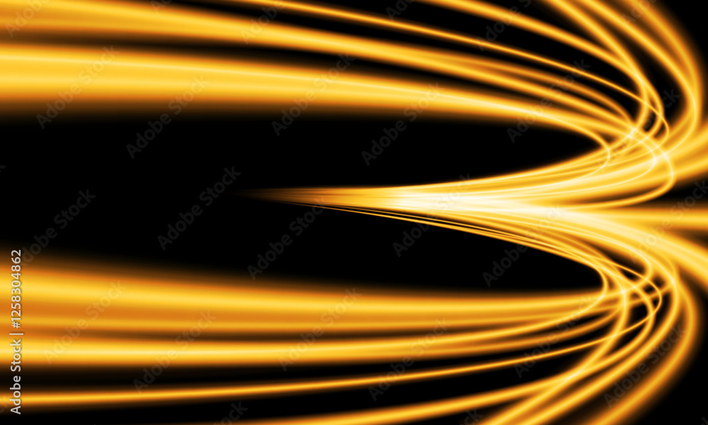 Poster abstract yellow light fast speed curve dynamic motion on black background vector