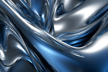 Fototapeta premium A deep blue and silver abstract background with dynamic geometric shapes and smooth metallic gradients. Ideal for corporate branding or tech-related designs.