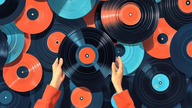 Retro Vinyl Party DJ Equipment Illustration with Speakers and Sound Waves