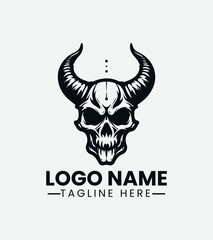 Devil Skull Logo Design, Demon Skull Logo, Evil Skull Logo,  Horror Skull Logo,  Heavy Metal Skull Logo