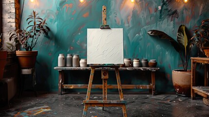 Blank Canvas on Easel in Artistic Studio Setting