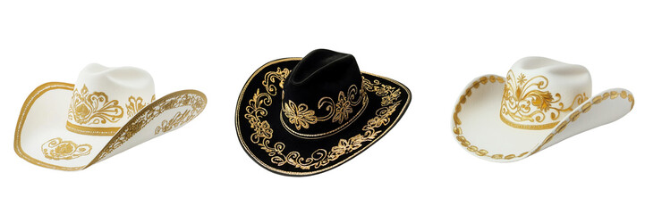 Elegant Cowboy Hats with Gold Embroidery on White and Black Colors