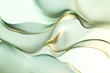 Obraz premium elegant fluid design in light green, flowing into a gold gradient, creating a sophisticated and calming backdrop.