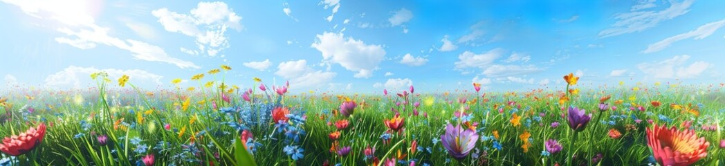 Obraz premium Vibrant Wildflowers in Full Bloom Under Sunny Sky