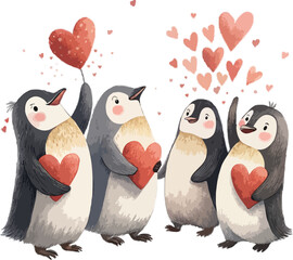 Four Penguins Valentine's Day