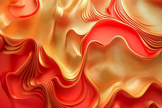 abstract flowing design in gold, blending into red, creating a sense of rhythm and balance in color.
