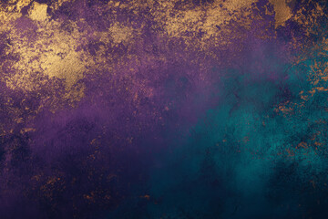 Fototapeta premium A deep purple, teal, and gold abstract background with luxurious gradients, metallic textures, and rich colors. Ideal for premium design or high-end branding.
