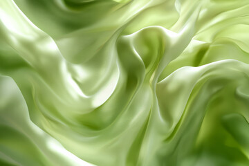 Fototapeta premium abstract flowing fabric in light green, billowing in the wind with dynamic motion and smooth, silky textures, creating a luxurious scene.