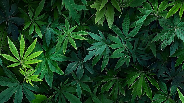Green Cannabis Leaves Background Pattern