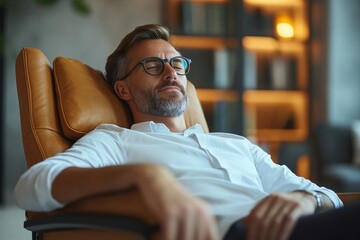 Advisor Man Relaxing In Office Chair