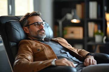 Advisor Man Relaxing In Office Chair