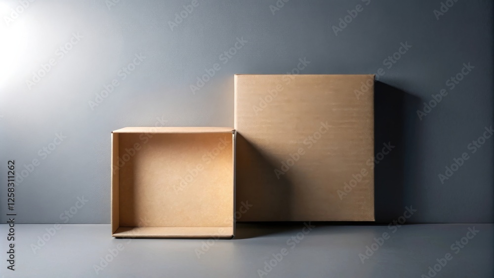 Aufkleber Empty cardboard boxes on a neutral background, ready for product placement or packaging design concepts