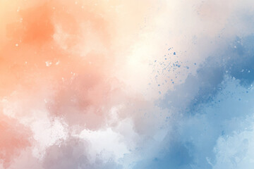 Fototapeta premium A dreamy watercolor abstract background blending soft peach, lilac, and sky blue. Gentle brush strokes and subtle textures create a light, ethereal effect. Ideal for artistic and decorative designs.
