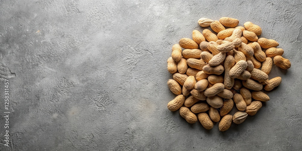 Poster a generous pile of roasted peanuts rests on a textured gray surface, perfect for a snack or culinary