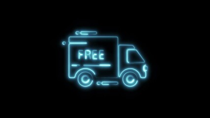 Glowing neon shipping icon isolated on black background. HD Video motion graphic animation